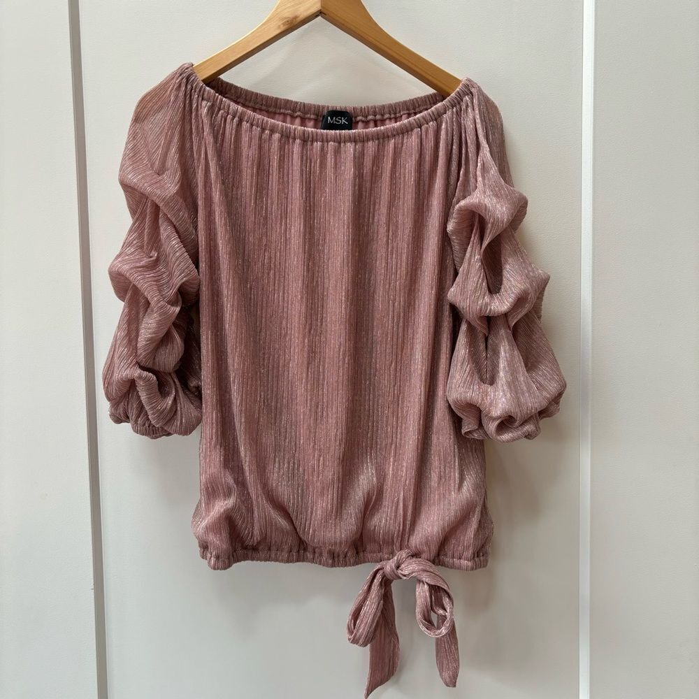 MSK pink metallic ruffle sleeve off shoulder blouse size L